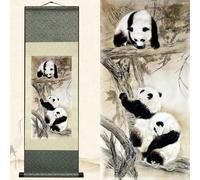 Newscz Arte de pared asiático para sala de estar, decoración oriental de chinoiserie, mural vertical, pergamino de seda, tesoro nacional, panda, póster artístico listo para colgar, pergamino de pared