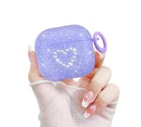 Newseego Funda Compatible con AirPods 4 Generación Lindo Diseño de Corazón de Amor con Brillo y Diamante con Llavero Carcasa Protectora de TPU Suave a Prueba de Golpes para Apple AirPods 4 Gen-Morado