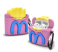 Newseego Funda Compatible con AirPods, Silicona 3D Lindo Comida Funny Soft Funda Protectora de Goma Suave a Prueba de Golpes con Soporte de Hebilla De Llavero for Airpods 1& 2 - Patatas Fritas