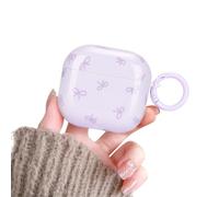 Newseego Funda Compatible con la 4 Generación de AirPods Bonito y Estético Estampado de Lazo con Llavero para Mujer Carcasa Protectora de TPU Suave a Prueba de Golpes para AirPods 4ª Gen-Morado