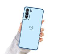 Newseego Funda Compatible con Samsung Galaxy S21 FE 5G Niñas Mujeres, Funda Protectora Silicona Prueba de Golpes Bonito Diseño Corazón Amor Borde Dorado Funda para Samsung Galaxy S21 FE-Azul