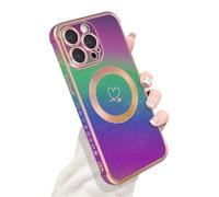 Newseego Funda Magnética para iPhone 15 Pro MAX [Compatible con Magsafe], Lujoso Degradado Mate con Bordes Chapados en Corazón Niñas Mujeres Suave TPU Carcasa para iPhone 15 Pro MAX-Morado Oscuro