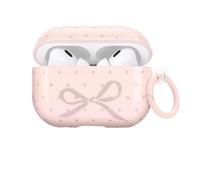 Newseego Funda Rosa para Airpods Pro 2 Gen, Bonito Diseño de Lazo Gris y Estampado de Lunares con Llavero para Niñas y Mujeres Carcasa de TPU Suave a Prueba de Golpes para Airpods Pro 2 Generation