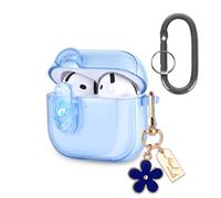 Newseego Funda Transparente Compatible con AirPods 4ª generación 2024, Carcasa con Llavero de Flores para Niñas Funda Protectora de Cuerpo Entero a Prueba de Golpes para AirPods 4 Gen-Azul