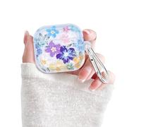 Newseego Funda Transparente Compatible con AirPods 4 Generación, Bonito Estampado de Flores de Colores con Llavero para Niñas Mujeres Carcasa Protectora a Prueba de Golpes para AirPods 4 Gen