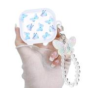 Newseego Funda Transparente Compatible con AirPods 4 Generación Bonito Estampado de Mariposa con Llavero para Niñas Carcasa Protectora Cuerpo Completo a Prueba de Golpes para AirPods 4ª Gen-Azul