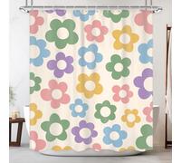 Newsely Bonita Cortina de Ducha de Flores Retro para baño, 60 Pulgadas de Ancho x 72 Pulgadas de Alto, Color Pastel danés, Colorido, Vintage, Floral, Bonita Cortina de Ducha para niñas y Mujeres,