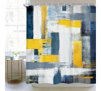 Newsely Cortina de ducha abstracta de 60 pulgadas de ancho x 72 pulgadas de alto, moderna, geométrica, minimalista, azul marino, amarillo, sencilla, contemporánea, juego de cortina de ducha para