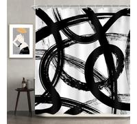 Newsely Cortina de ducha abstracta negra y blanca de 72 pulgadas de ancho x 78 pulgadas de largo, moderno graffiti, línea minimalista, simple boceto, juego de baño único, impermeable, accesorios de