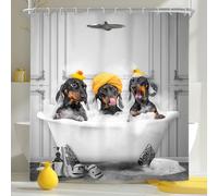 Newsely Cortina de ducha con diseño de perros divertidos de 72 pulgadas de ancho x 72 pulgadas de alto, diseño de perro salchicha bañándose en la bañera, lindo animal cachorro, mascota, divertido