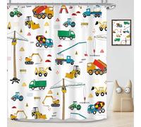 Newsely Cortina de ducha con excavadora para niños, 60 pulgadas de ancho x 72 pulgadas de alto, construcción de dibujos animados, maquinaria, camiones, vehículos, niños, cortina de ducha, juego de