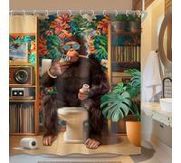 Newsely Cortina de ducha de mono divertido de 152 cm de ancho x 182 cm de largo, diseño de chimpancé divertido, vida silvestre, hojas tropicales, plantas, moderno, fresco, divertido, juego de baño