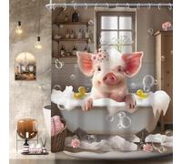 Newsely - cortina de ducha graciosa de cerdo de 60" de ancho x 72" de largo, estilo rústico de granja, animal de granja en bañera, linda cortina de ducha occidental de campo, cortina de baño