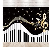Newsely Telón de fondo con temática de piano de 8 pulgadas de ancho x 6 pulgadas de alto, fotografía, notas musicales doradas y teclado de piano, elegante fondo moderno para niños, hombres, mujeres,
