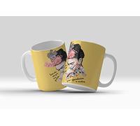 newseny Colección Tazas Frida Kahlo con frase: Intenté ahogar mis penas, pero aprendieron a nadar - Cerámica 355ml (Amarillo)