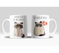 Newseny Taza Graciosa de Gato Borde 350ml - Trabajo Duro para que Mi Gato Viva Mejor - Regalo Humor Sarcástico (Ni Me Hables Buenos Dias)