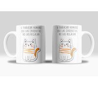 newseny Taza graciosa gato borde frase: Trabajo duro para que mi gato viva mejor - Taza gatos graciosos de 350ml - Taza regalo humor sarcástico (a trabajar humano que las croquetas no las regalan)