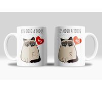 newseny Taza graciosa gato borde frase: Trabajo duro para que mi gato viva mejor - Taza gatos graciosos de 350ml - Taza regalo humor sarcástico (gato Los odio a todos)