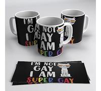 newseny Taza LGTBI + conla frase: I'm not gay, i'm SUPER GAY Regalo Gay | Cerámica 355ml