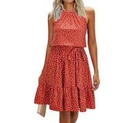 Newshows Señoras Verano Halter Floral Patrón Casual Vestidos Sin Mangas Ruffle Sundress con Bolsillos