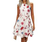 Newshows Señoras Verano Halter Floral Patrón Casual Vestidos Sin Mangas Ruffle Sundress con Bolsillos