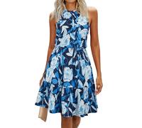 Newshows Señoras Verano Halter Floral Patrón Casual Vestidos Sin Mangas Ruffle Sundress con Bolsillos