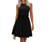 Newshows Señoras Verano Halter Floral Patrón Casual Vestidos Sin Mangas Ruffle Sundress con Bolsillos