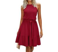 Newshows Señoras Verano Halter Floral Patrón Casual Vestidos Sin Mangas Ruffle Sundress con Bolsillos