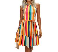 Newshows Señoras Verano Halter Floral Patrón Casual Vestidos Sin Mangas Ruffle Sundress con Bolsillos