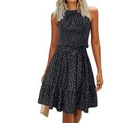 Newshows Señoras Verano Halter Floral Patrón Casual Vestidos Sin Mangas Ruffle Sundress con Bolsillos