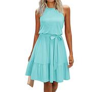 Newshows Señoras Verano Halter Floral Patrón Casual Vestidos Sin Mangas Ruffle Sundress con Bolsillos