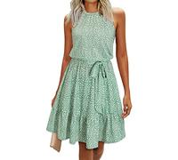 Newshows Señoras Verano Halter Floral Patrón Casual Vestidos Sin Mangas Ruffle Sundress con Bolsillos