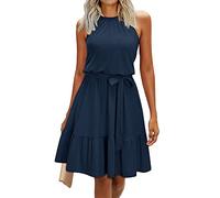 Newshows Señoras Verano Halter Floral Patrón Casual Vestidos Sin Mangas Ruffle Sundress con Bolsillos