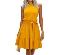 Newshows Señoras Verano Halter Floral Patrón Casual Vestidos Sin Mangas Ruffle Sundress con Bolsillos