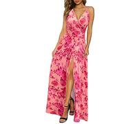 Newshows Vestido de Verano Largo Maxi con Cuello en V, Ranura Elegante, Espagueti Correas Casual para Invitados de Boda