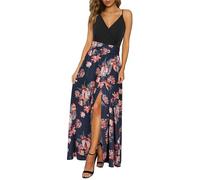 Newshows Vestido de Verano para Mujer Cuello en V Abertura Largo Maxi Elegante para Invitada de Boda(Floral Z17,L)