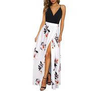 Newshows Vestido de Verano para Mujer Cuello en V Abertura Largo Maxi Elegante para Invitada de Boda Floral 03,S