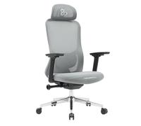 NEWSKILL NUE Silla ergonómica con reposabrazos 3D, Base metálica cromada y Respaldo de Malla Transpirable - Color Gris