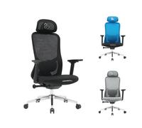 NEWSKILL NUE Silla ergonómica con reposabrazos 3D, Base metálica cromada y Respaldo de Malla Transpirable - Color Negro