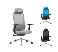 NEWSKILL NUE Silla ergonómica con reposabrazos 3D, Base metálica cromada y Respaldo de Malla Transpirable - Color Gris