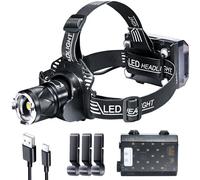 NEWSONA Linterna Frontal LED 90000 Lúmenes - Recargable USB, Chip XHP70, IPX7 Impermeable, Sensor de Movimiento, Zoom, Ajustable 90°, Luz de Cabeza para Acampada, Bicicleta, Reparación