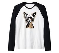 Newspaper Art Chinese Crested Dog Crestie Camiseta Manga Raglan