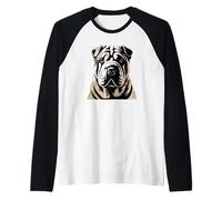 Newspaper Art Chinese Shar-Pei Camiseta Manga Raglan