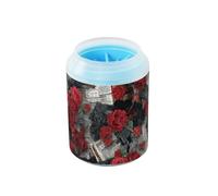 Newspapers Red Roses Art Retro Portable Dog Foot Cleaner Cup with Silicone Brush Soft Feet Bathroom Brush for Medium to Large Dogs