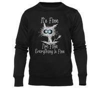 Newtee Gato Negro Está Bien Estoy Bien Negra Cuello Redondo Unisex Unisex Black Sweatshirt Crewneck