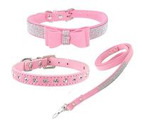 Newtensina 3 Piezas Collar de Perro Elegante y Juego de Collar Collar de Perro Suave de Gamuza Suave con Pajarita Cuello de Perrito y Correa para Perros pequeños Gatos