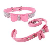 Newtensina Collar de Perro de Moda y Correa con Pajarita Collar de Perro de Bling con Lazo para Perro