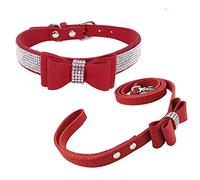 Newtensina Collar de Perro de Moda y Correa con Pajarita Correa de Collar de Cachorro Bling con Arco para Perro