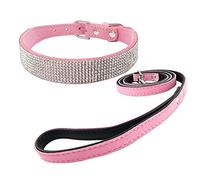 Newtensina Collar de Perro Elegante con Diamante y Correas Suave Ante Bling Linda Collar de Gatito Cuello de Cachorros con Correa para Perros Gatos