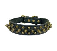 Newtensina Collar de perro negro con tachuelas de moda con remache retro para perros pequeños, medianos y grandes, color negro, talla L